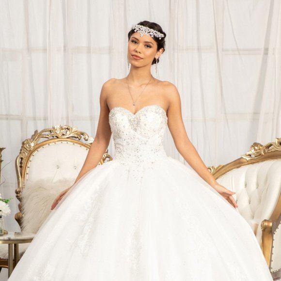 GLS Collective Dresses & Skirts - NEW OFF WHITE OFF THE SHOULDER STRAPLESS LONG BALL GOWN FOR SPECIAL DAY GL3017